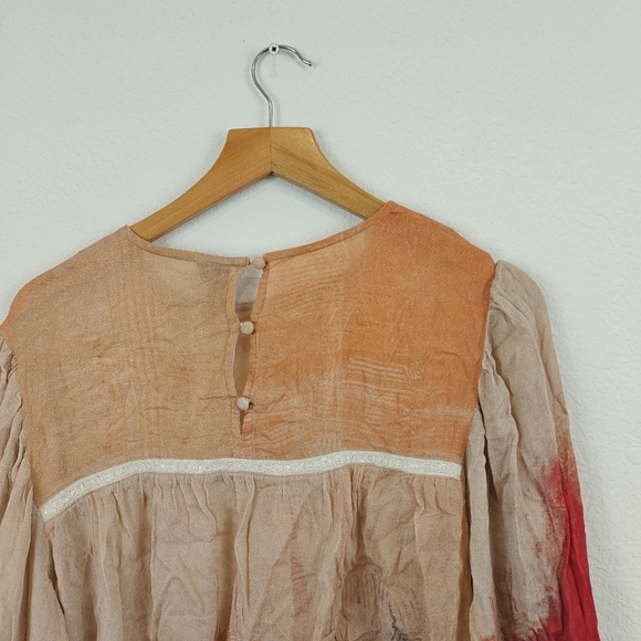 Bl^nk London x Anthropologie MIRANDA Brush Strokes Eclectic Red Sheer Top PS - Picture 14 of 15